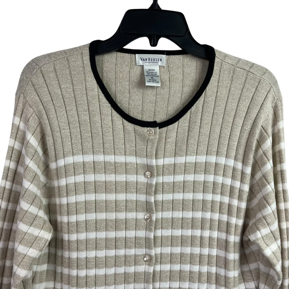 Van Heusen Knit Cardigan Tank Top Set Beige Stripe 2 Piece XL - Picture 4 of 15